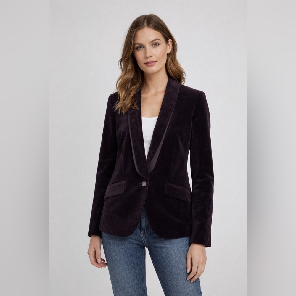 Ann Taylor LOFT Burgundy Velvet Blazer Size 8 – One Button Tailored Jacket